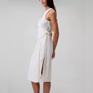 CALVIN KLEIN LINEN COTTON MIDI WRAP DRESS ELEGANT COASTAL CHIC Antique White XL
